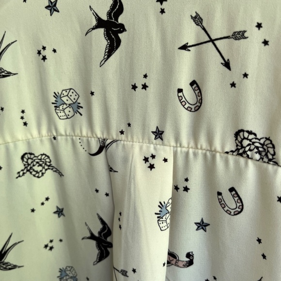 River Island Love Hearts Bierds Print Blouse 18( L ) Contrast Trim Long Sleeves - Picture 14 of 16